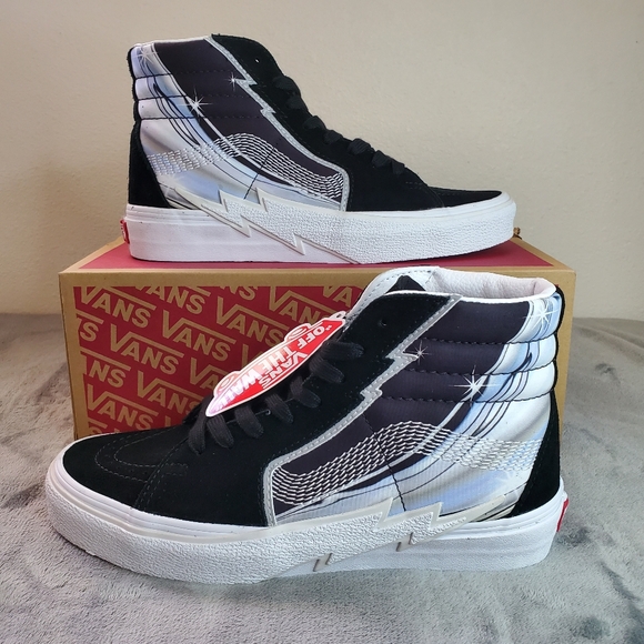 Vans Sk8-Hi Bolt Chrome Flash Black Men Size 7 Women Size 8.5
